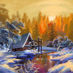 Jigsaw puzzle: Mill in winter