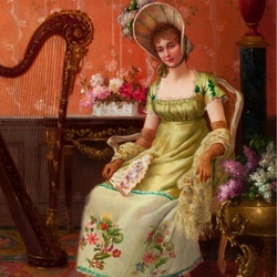 Jigsaw puzzle: Interior with a girl and a harp