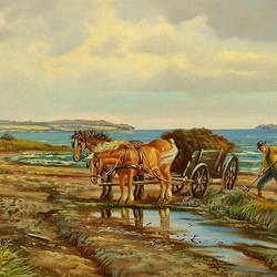 Jigsaw puzzle: Peasant with horses by the sea