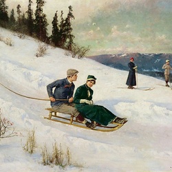 Jigsaw puzzle:  From the mountain on a sled
