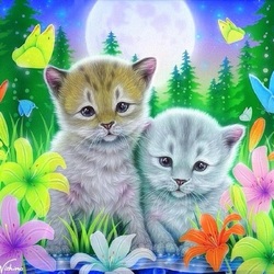 Jigsaw puzzle: Kittens in lilies