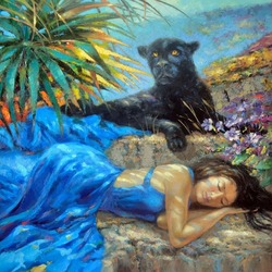 Jigsaw puzzle: Girl and panther