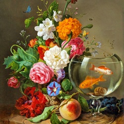Jigsaw puzzle: Bouquet of flowers and goldfish