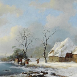 Jigsaw puzzle: Brushwood pickers in a snowy landscape