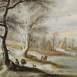 Jigsaw puzzle: Winter landscape with travelers