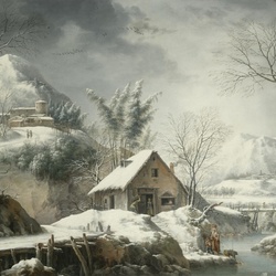 Jigsaw puzzle: Mountain winter landscape with figures