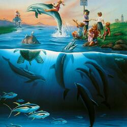Jigsaw puzzle: Dolphin riders