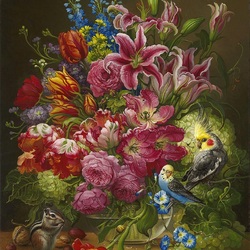 Jigsaw puzzle: Lilies and parrots