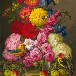 Jigsaw puzzle: Flowers, apples and birds