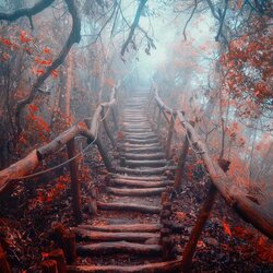 Jigsaw puzzle: Staircase in the misty forest