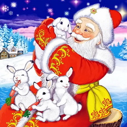 Jigsaw puzzle: Santa Claus and bunnies