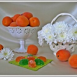 Jigsaw puzzle: Flowers, apricots, marmalade