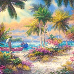 Jigsaw puzzle: Sea, palm trees and sand