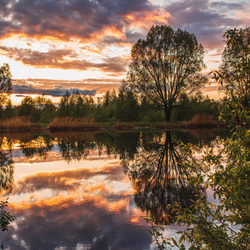Jigsaw puzzle: The reflection of the sunset in the lake