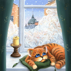 Jigsaw puzzle: The cat is lying on the window