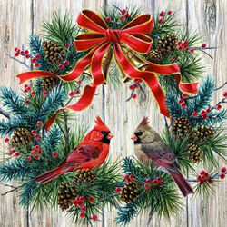 Jigsaw puzzle: Cardinals in a wreath