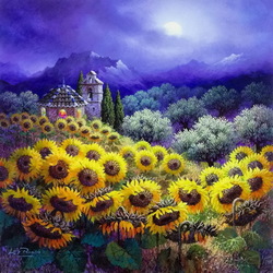 Jigsaw puzzle: Night with sunflowers