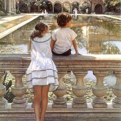 Jigsaw puzzle: Children by the pond