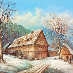 Jigsaw puzzle: Old mill in winter
