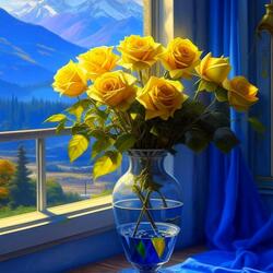 Jigsaw puzzle: Bouquet of roses on the window