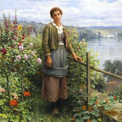 Jigsaw puzzle: Girl by the rose bushes