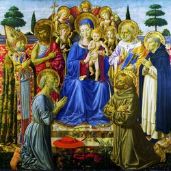 Jigsaw puzzle: Virgin and child among angels and saints