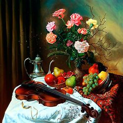 Jigsaw puzzle: Still life with violin and flowers