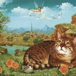 Jigsaw puzzle: Cat on the background of the landscape