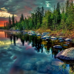 Jigsaw puzzle: Forest lake at sunset