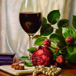 Jigsaw puzzle: Rose, wine and pearls