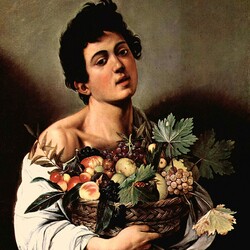 Jigsaw puzzle: Young man with a basket of fruits