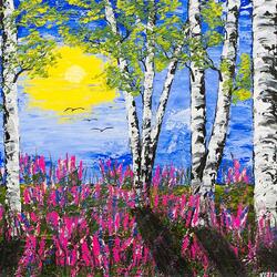 Jigsaw puzzle: Birch trees and flowers
