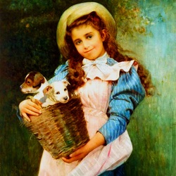 Jigsaw puzzle: Girl with puppies