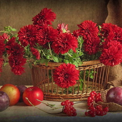 Jigsaw puzzle: Still life with chrysanthemums and fruits