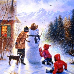 Jigsaw puzzle: Children and snowman
