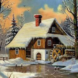 Jigsaw puzzle: Mill in winter