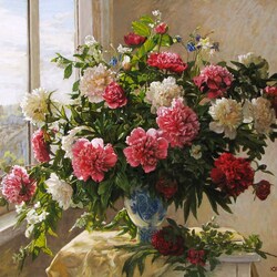 Jigsaw puzzle: Big bouquet with peonies