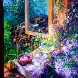 Jigsaw puzzle: Summer window with flowers