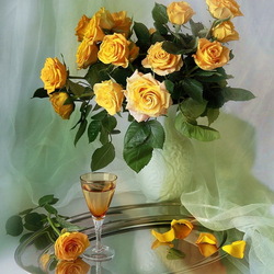 Jigsaw puzzle: Yellow roses and wine