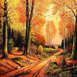 Jigsaw puzzle: Road in the autumn forest