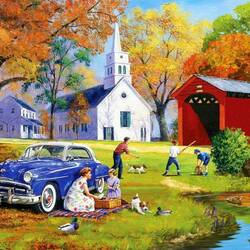 Jigsaw puzzle: Family by the river