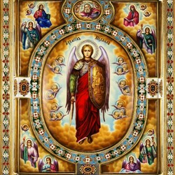 Jigsaw puzzle: Gold icon. archangel Michael