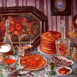 Jigsaw puzzle: Still life with pancakes and a tray