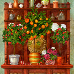 Jigsaw puzzle: Sideboard with pomegranate trees