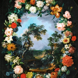 Jigsaw puzzle: A floral garland surrounding a river / Floral garland surrounding a river