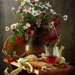 Jigsaw puzzle: Still life with flowers and corn