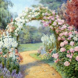 Jigsaw puzzle: Arch of white roses