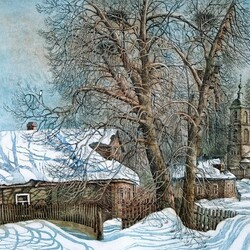Jigsaw puzzle: Sunny March in the village of Kurkino