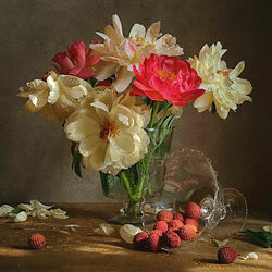 Jigsaw puzzle: Still life with peonies and lychees