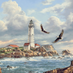 Jigsaw puzzle: Eagles at the lighthouse